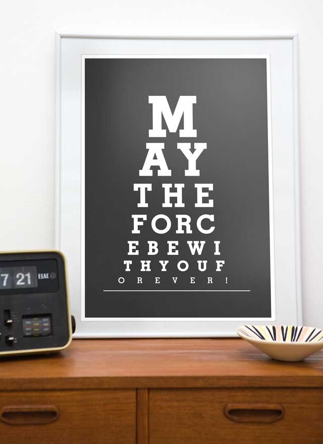 Star Wars Poster - May The Force Be With You , Eyechart Print , Black And White Art. A3, A4 Or 11 X 14, 8 X 10