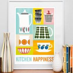 Kitchen Happiness art print, mid century retro poster, Stig Lindberg, Cathrineholm A3